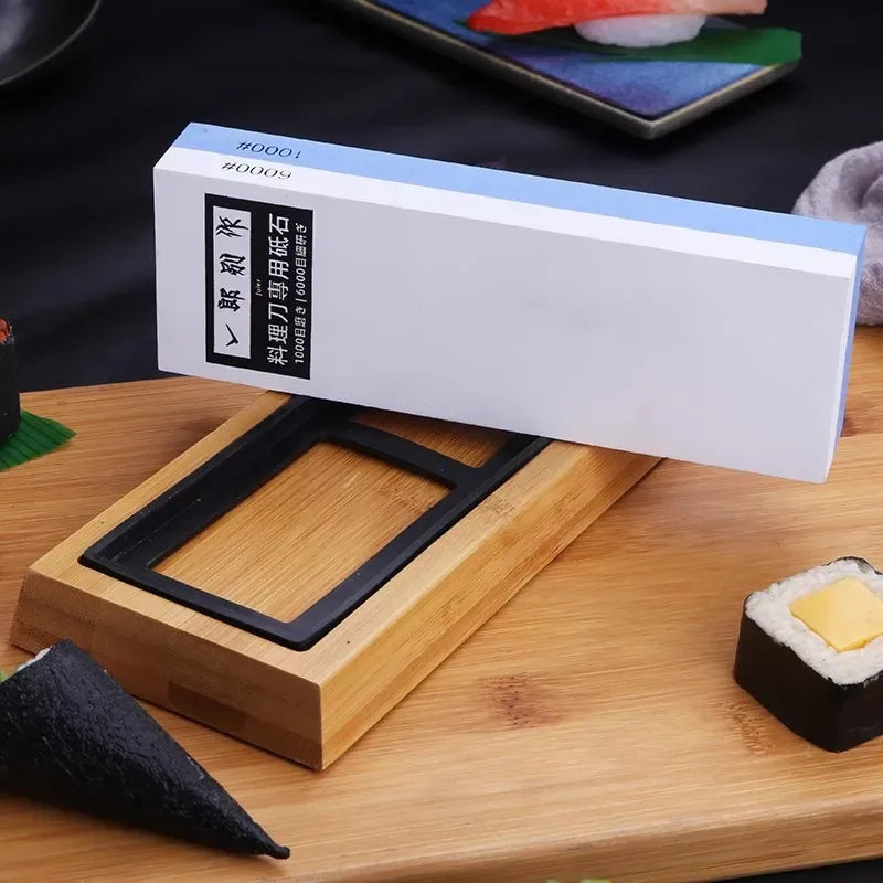 Dual-Grit Japanese Sharpening Stone With Wooden Base