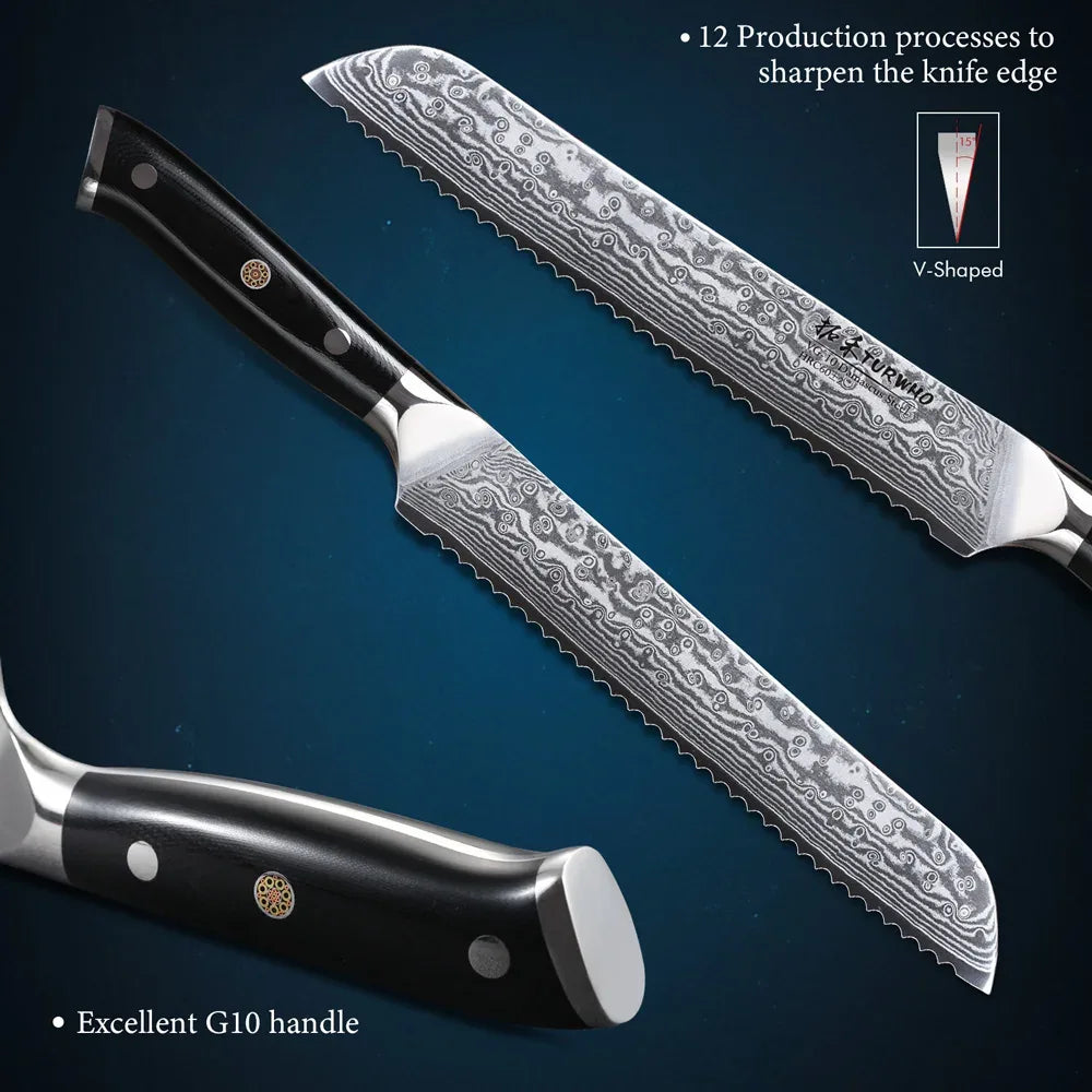 VG10 Damascus Serrated Bread Knife