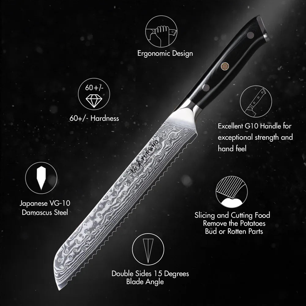 VG10 Damascus Serrated Bread Knife