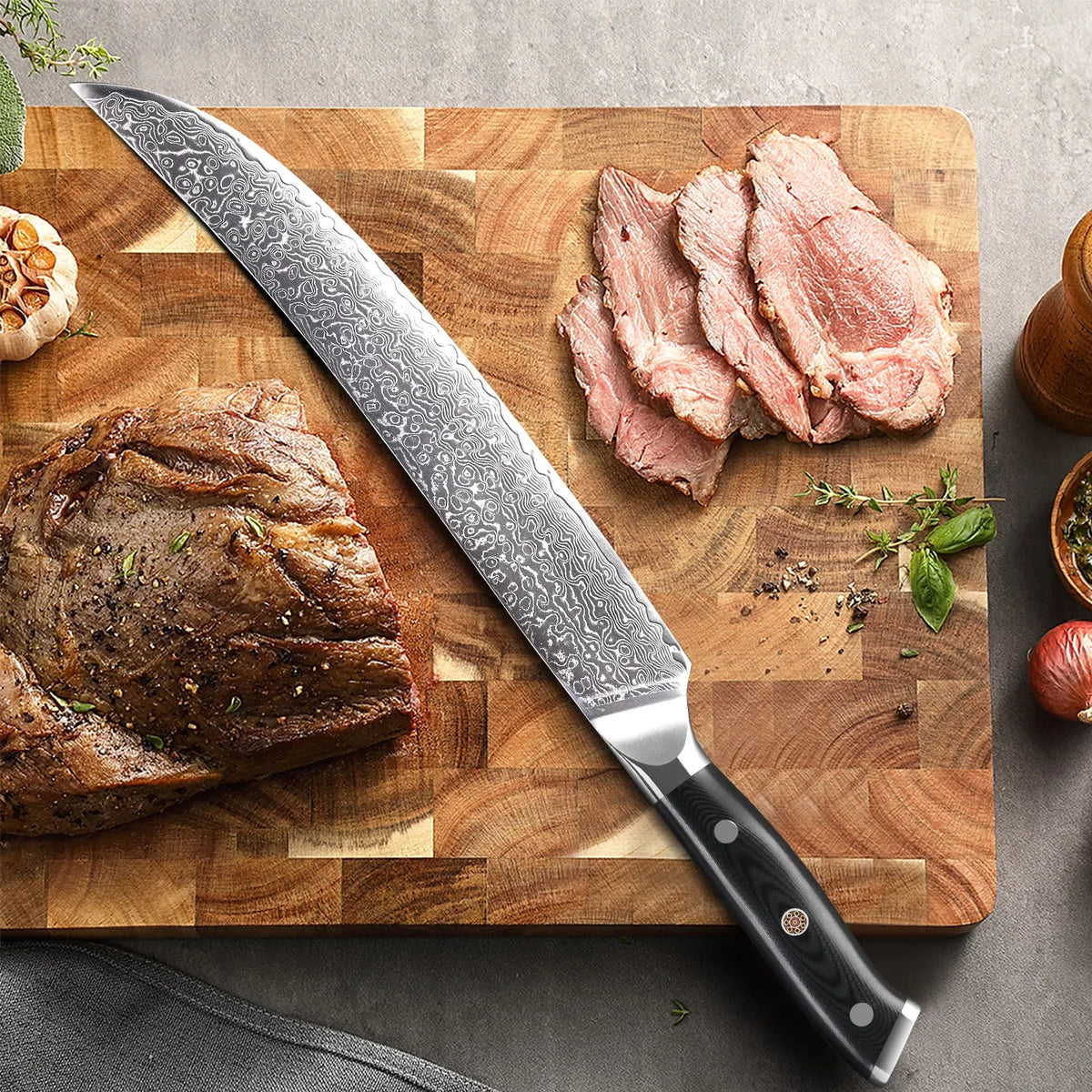 67-Layer Damascus Steel Slicing Knife